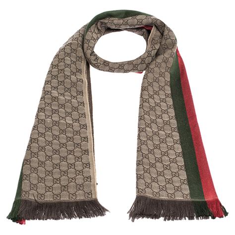 gucci gg stripe jacquard knit scarf|gucci wool scarf women's.